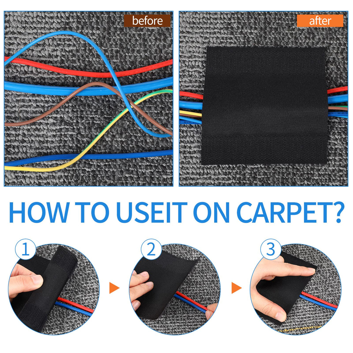 WILLBOND carpet cable cover reusable design without adhesive residue.
