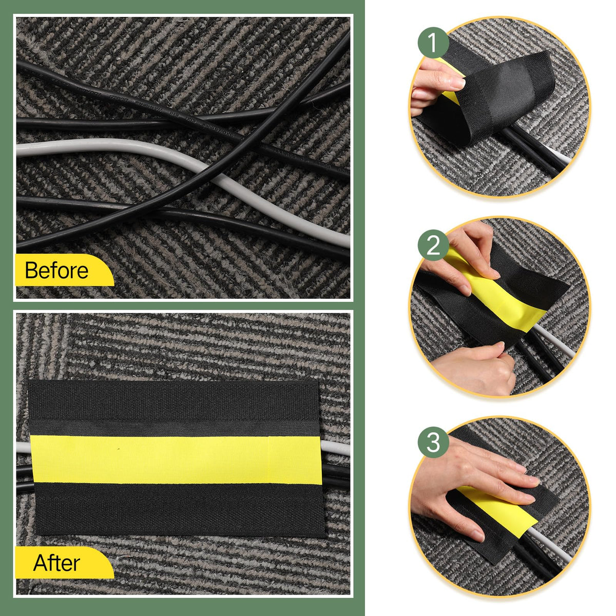 WILLBOND carpet cord cover reduces trip hazards along office carpet.