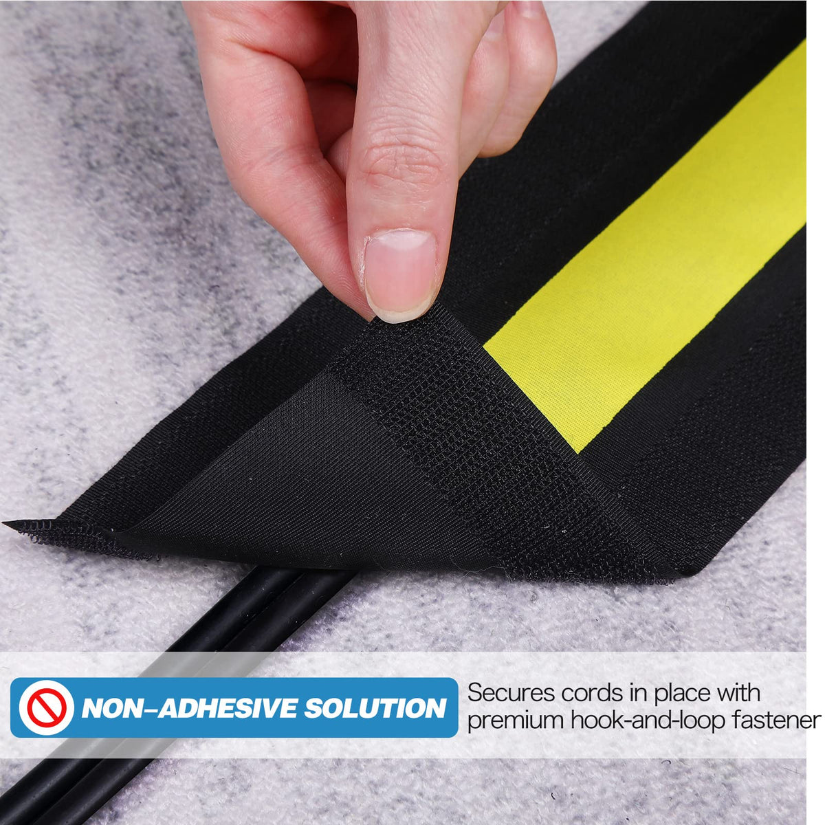 WILLBOND cord cover being trimmed to length with scissors for custom fit
