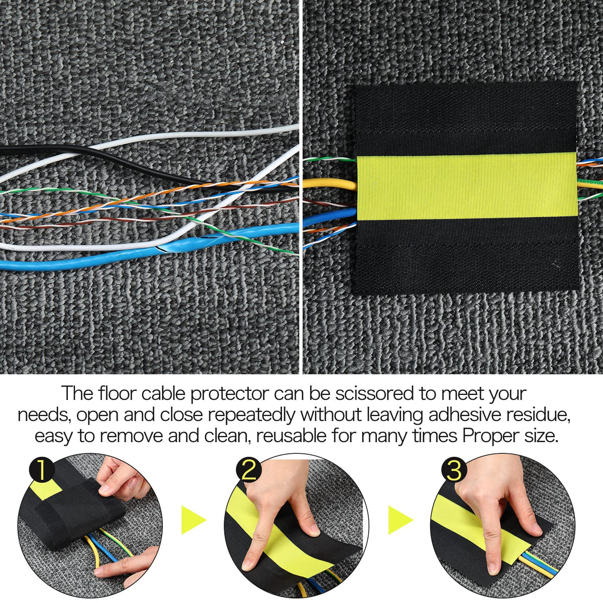 WILLBOND floor cord cover with hook and loop fastening for quick length adjustment