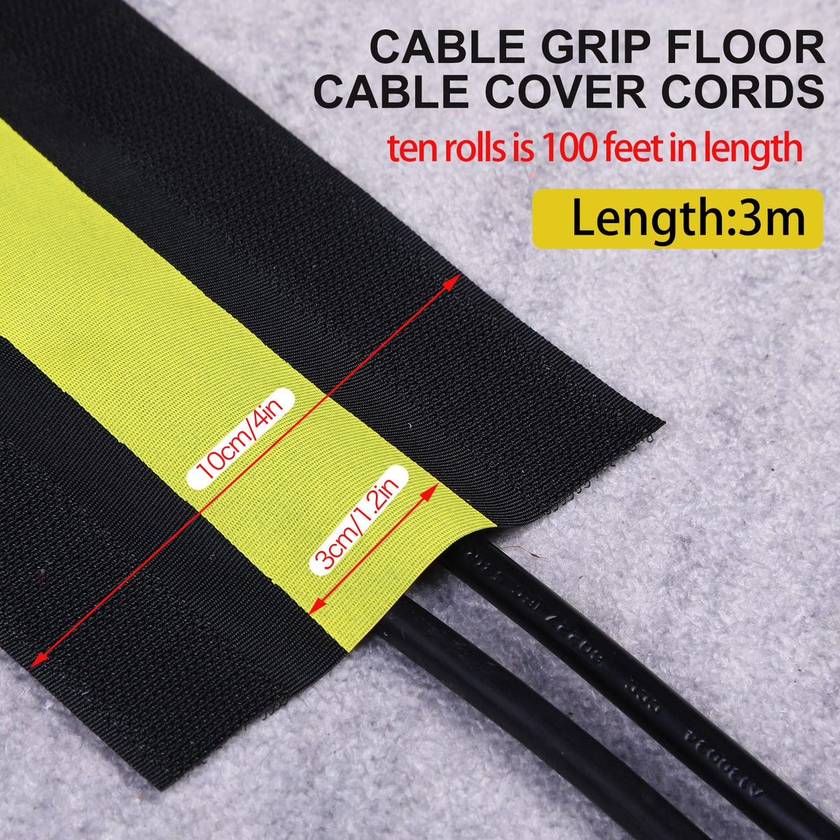 WILLBOND floor cord strip with hook-and-loop closure secures cables along office flooring