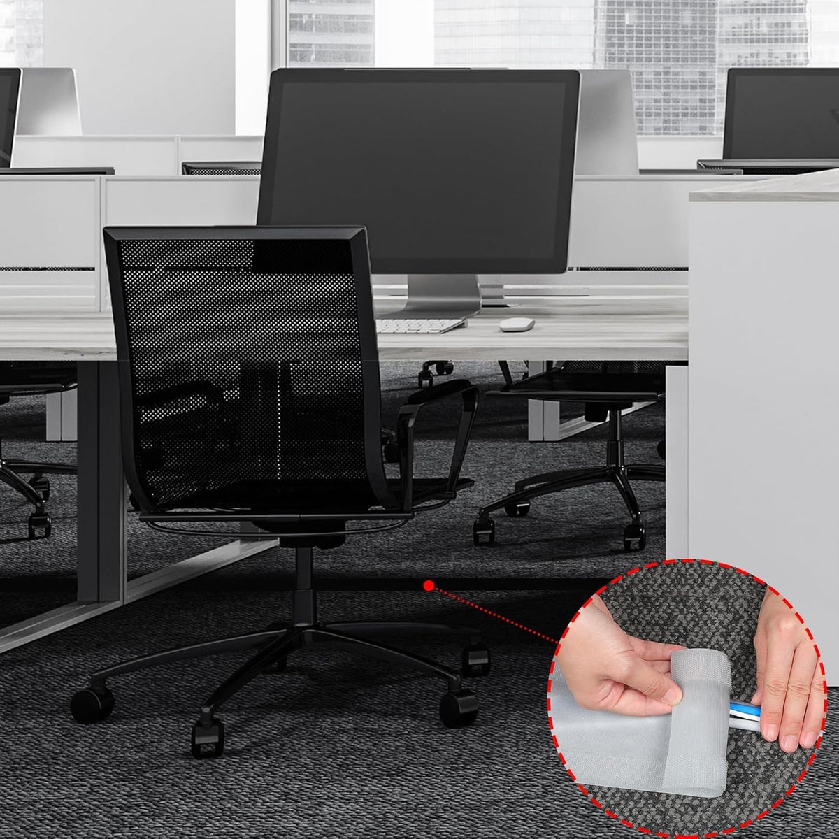 WILLBOND in a conference room across carpet protecting cables underfoot neatly