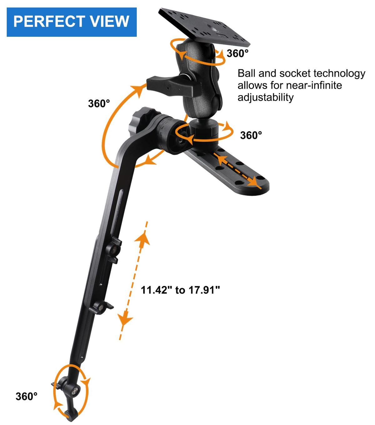 WINDFRD mount installed on a kayak track demonstrating low-profile, space-saving setup