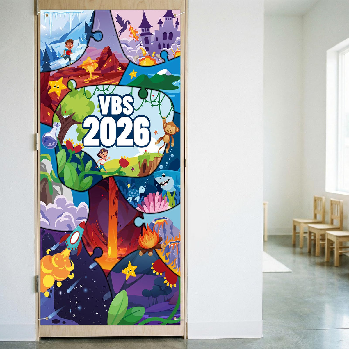 Windkream VBS 2026 71x35 inch door banner for doorway displays