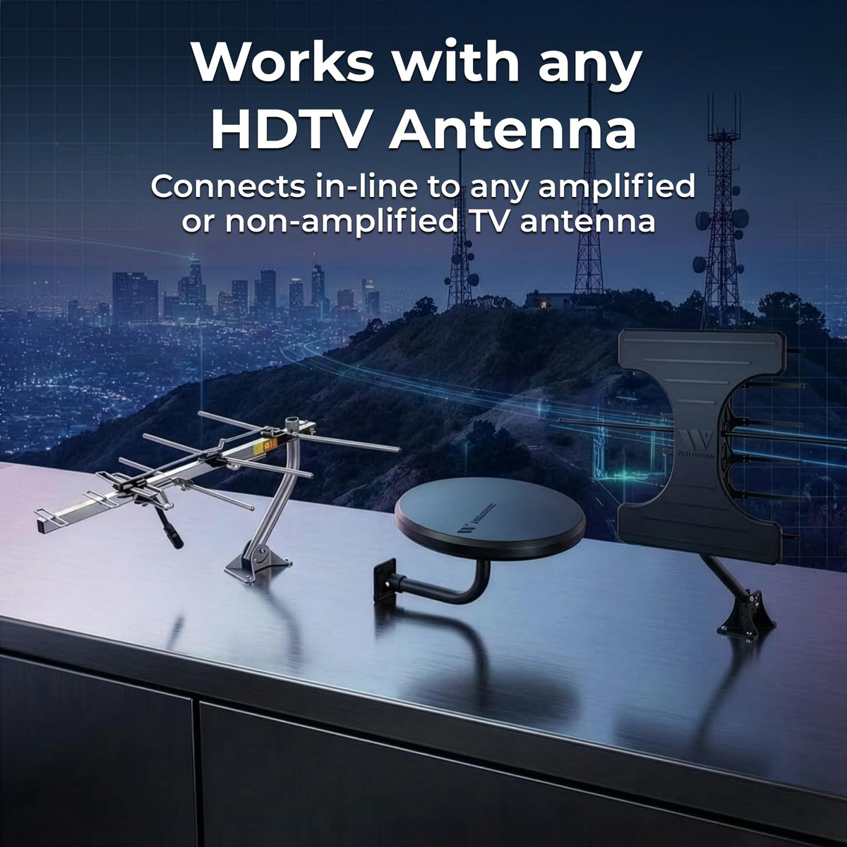 Winegard HDA-100 connected to coax cable showing secure connections and improved reception
