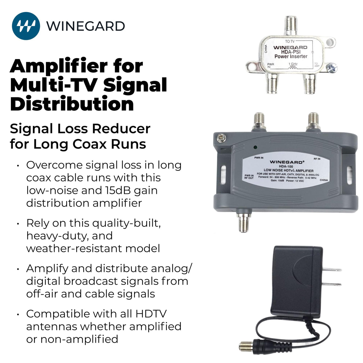 Winegard HDA-100 side view highlighting weather-resistant housing for outdoor durability