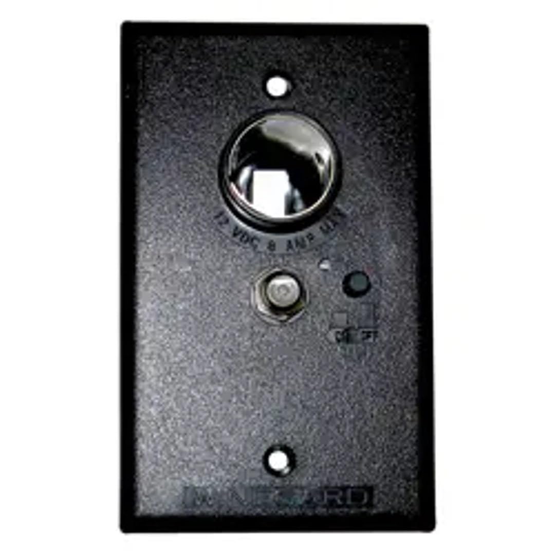 Winegard RV-7032 front plate showing coax ports and power outlet, neat RV installation