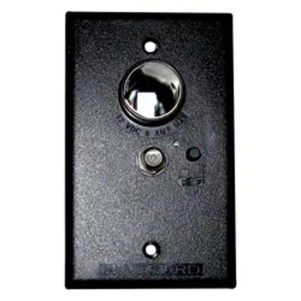 Winegard RV-7032 front plate showing coax ports and power outlet, neat RV installation