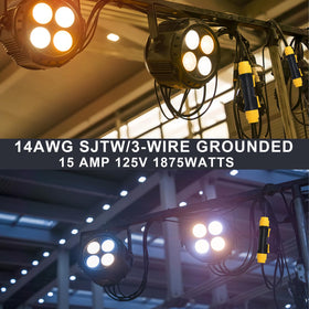 wininks splitter powering stage lights and speakers demonstrating neat cable management benefit