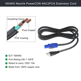 wininks NAC3FCA blue PowerCON connector with lock to prevent accidental disconnects.