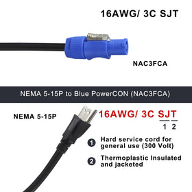 wininks NEMA 5-15P to PowerCON cable for indoor and outdoor equipment.