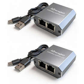 WinRaybot front view showing two LAN ports and compact aluminum body for space saving