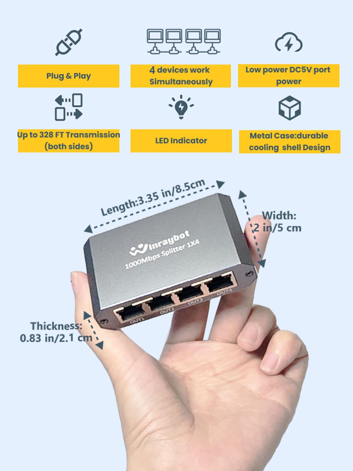 WinRaybot USB powered Ethernet splitter in action