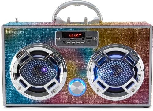 Wireless Express boombox with LED lights creates a vibrant party atmosphere.