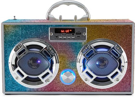 Wireless Express boombox with LED lights creates a vibrant party atmosphere.