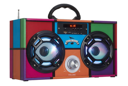 Wireless Express front view showing retro design and LED speakers for lively parties
