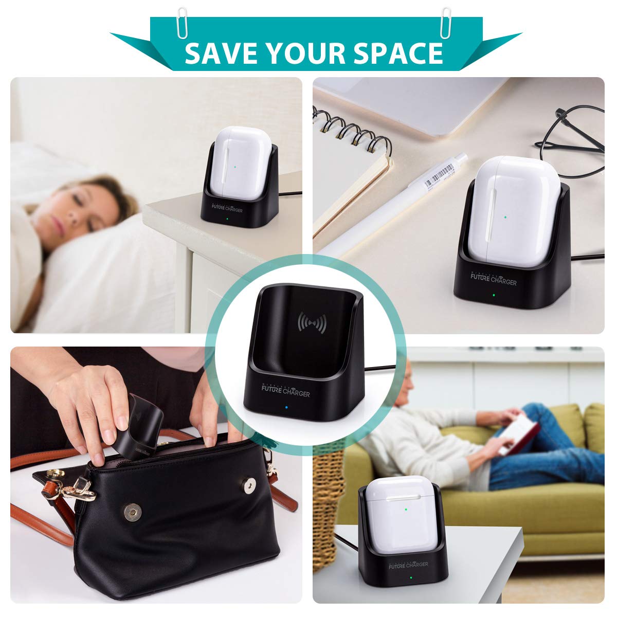 Wireless Future Charger packaging and manual shown for gift-ready presentation.