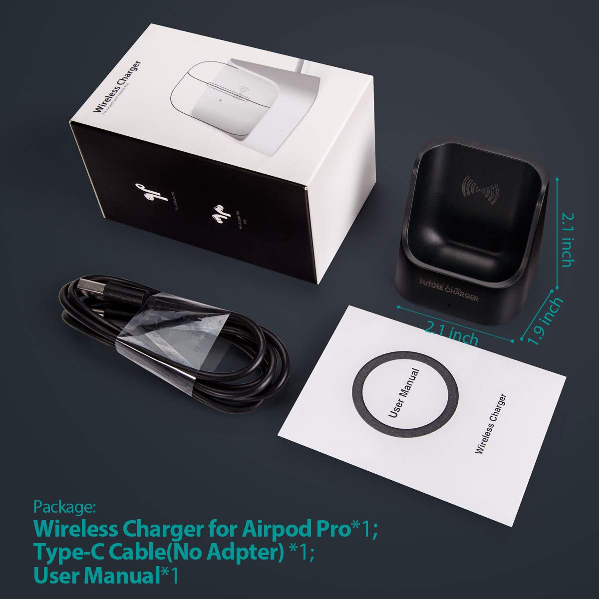 Wireless Future Charger rubber bottom prevents sliding on smooth surfaces.
