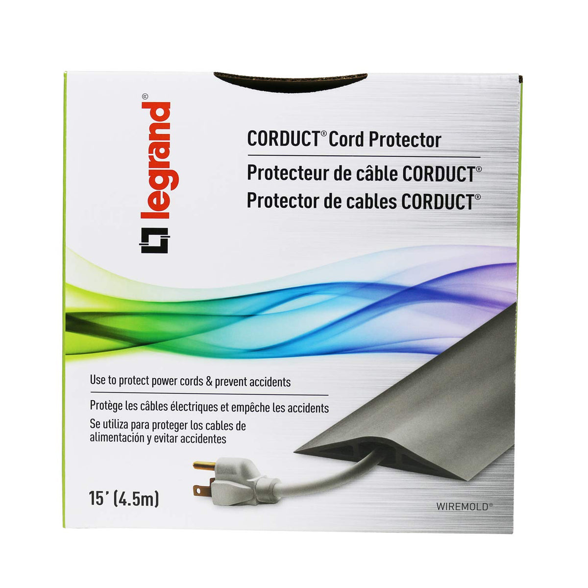 Wiremold double-sided adhesive tape close-up included for quick secure floor attachment