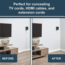 Wiremold cord cover uses indoor tape for secure mounting
