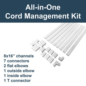 Wiremold white cord cover with low-profile design enhances room aesthetics