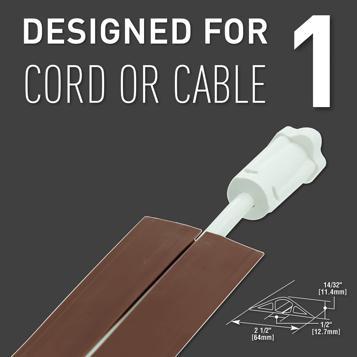 Wiremold open channel detail showing internal cavity that neatly holds one cord