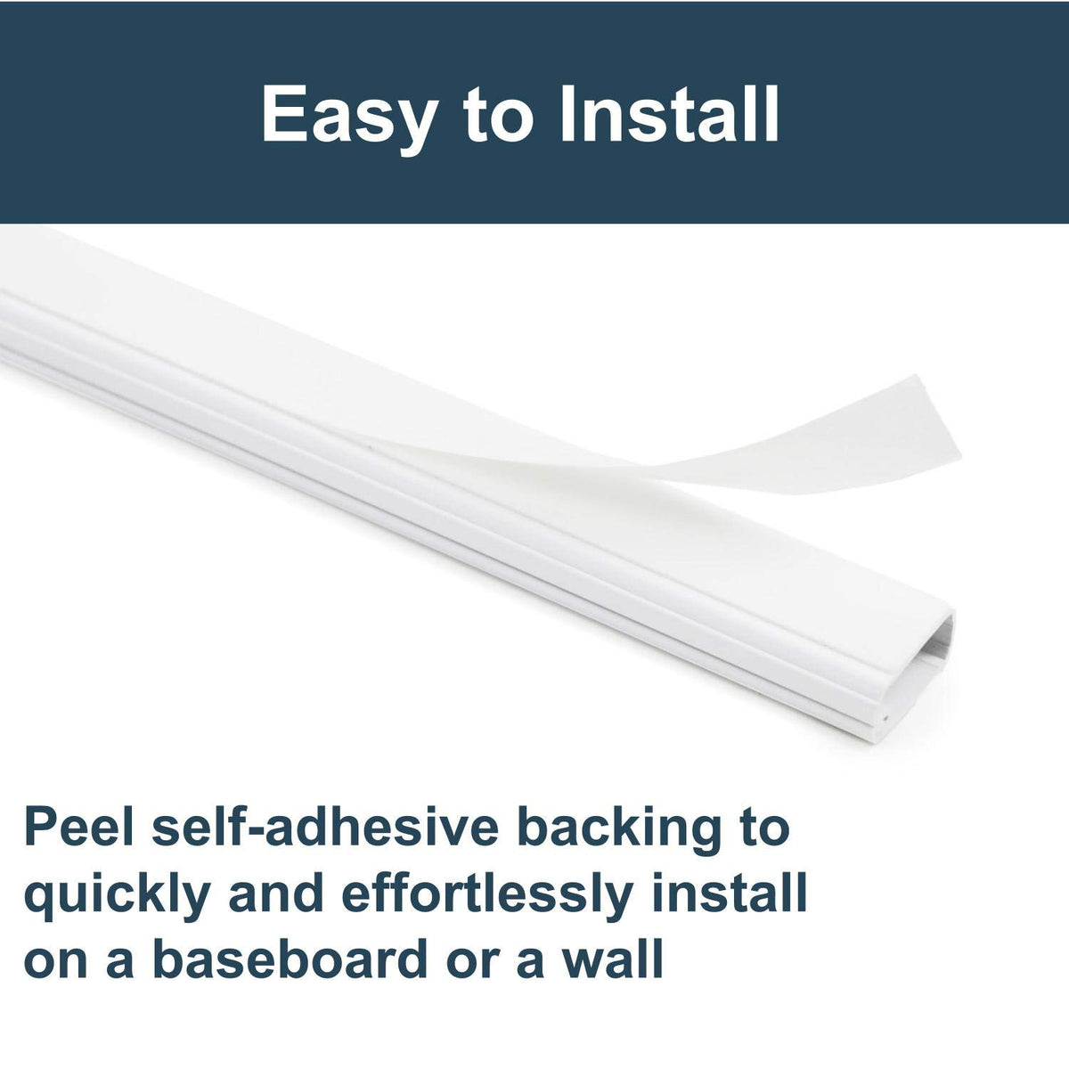 Wiremold cord cover with self-adhesive backing for quick installation