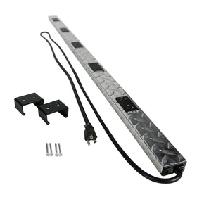 Wiremold front view diamond-plate power strip showing 10 outlets and robust finish for organized power