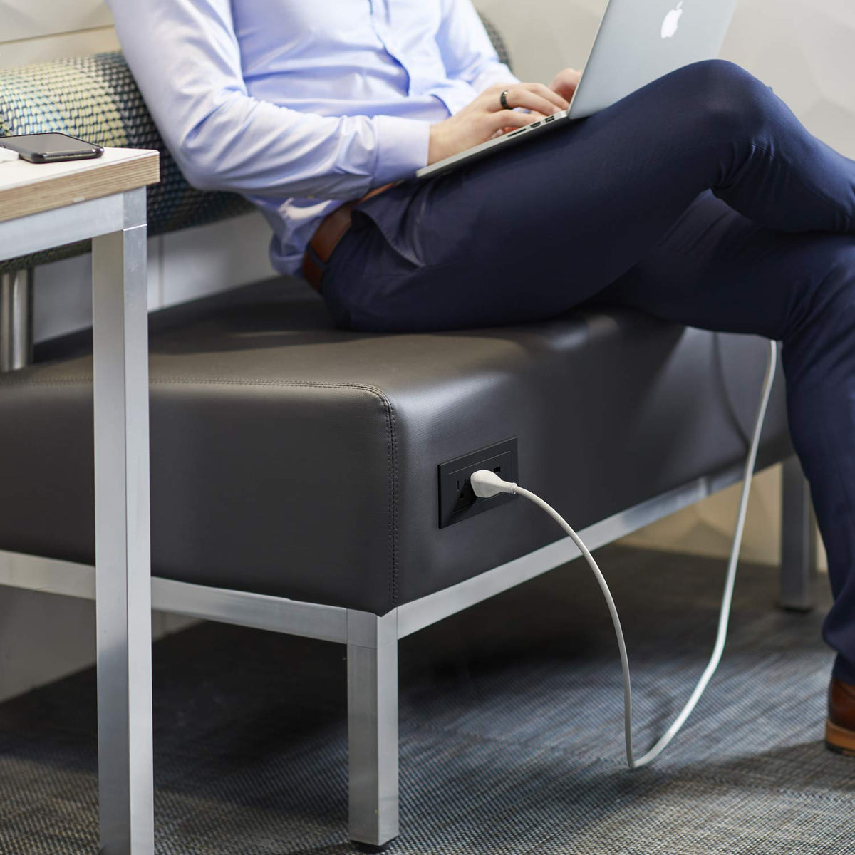 Wiremold RDZCBK close-up of USB-A, USB-C and two tamper-resistant outlets for convenience