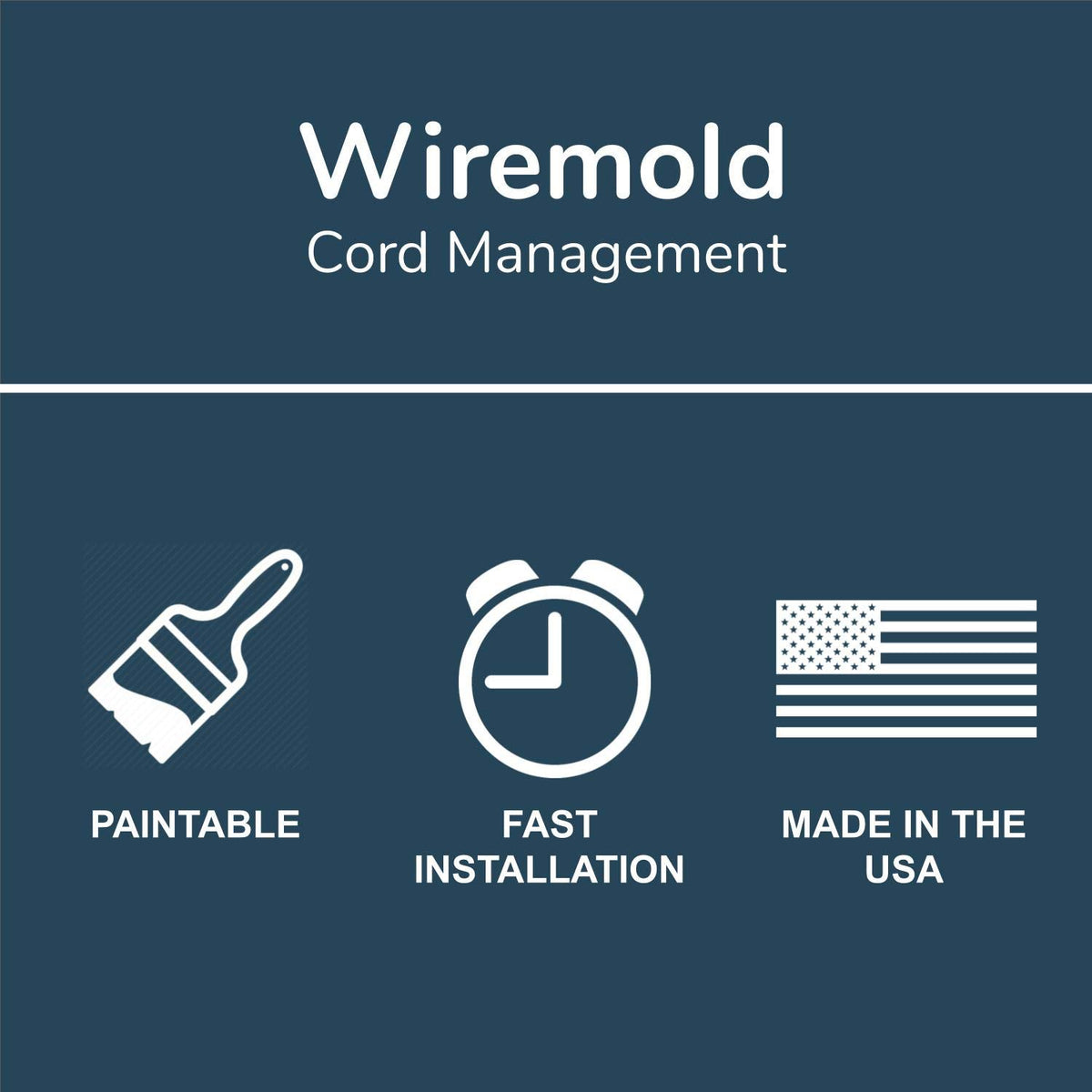 Wiremold white cord cover blends with walls for a clean look