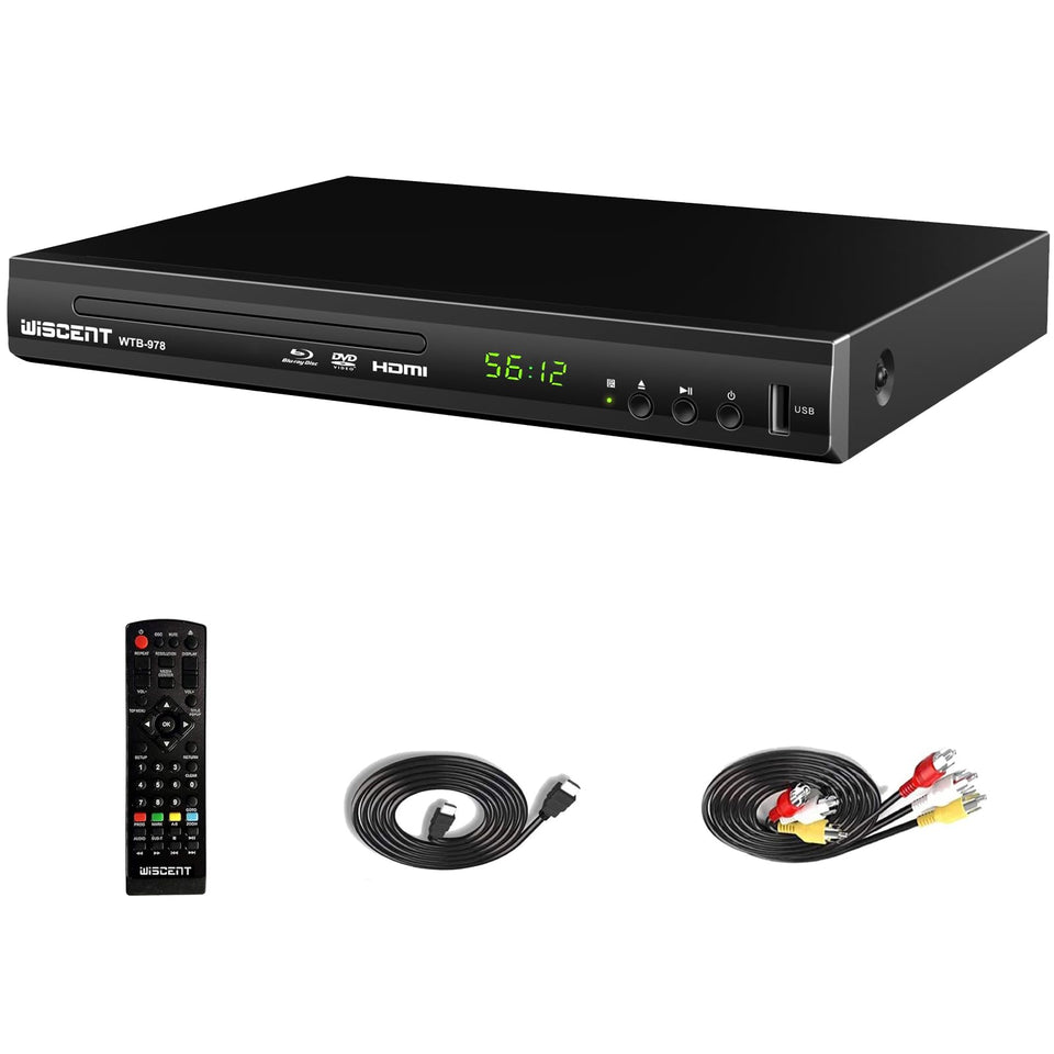 Wiscent Blu-ray DVD player front view showing compact design