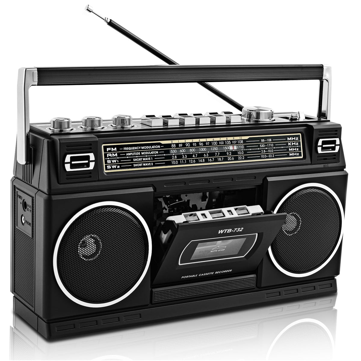 WISCENT front view showing retro design and dual speakers for bold sound
