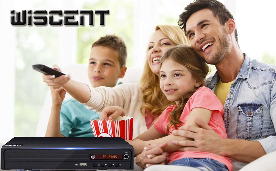 Wiscent compact DVD player TV compatibility with HDMI and RCA outputs.