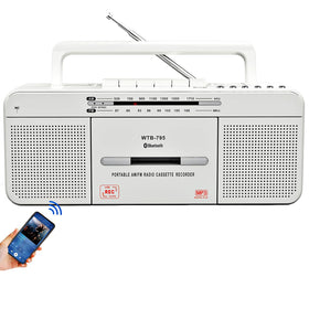 WISCENT front view boombox showing tape door and controls for easy playback