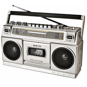 WISCENT front view boombox showing vintage styling and modern features benefits portability