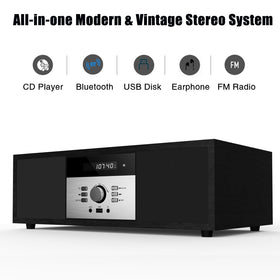 WISCENT vintage micro hi-fi top-panel with CD tray and controls for easy use.