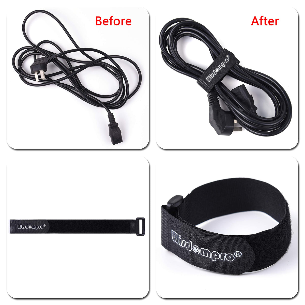 Wisdompro 18-inch cable ties organize equipment cables behind desks.