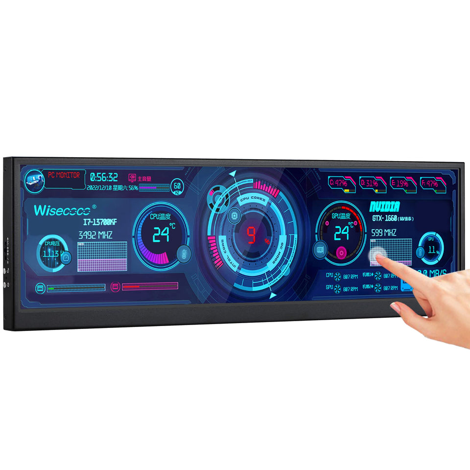 Wisecoco 12.6-inch mini touch monitor front view with vivid FHD IPS panel for on-the-go productivity.