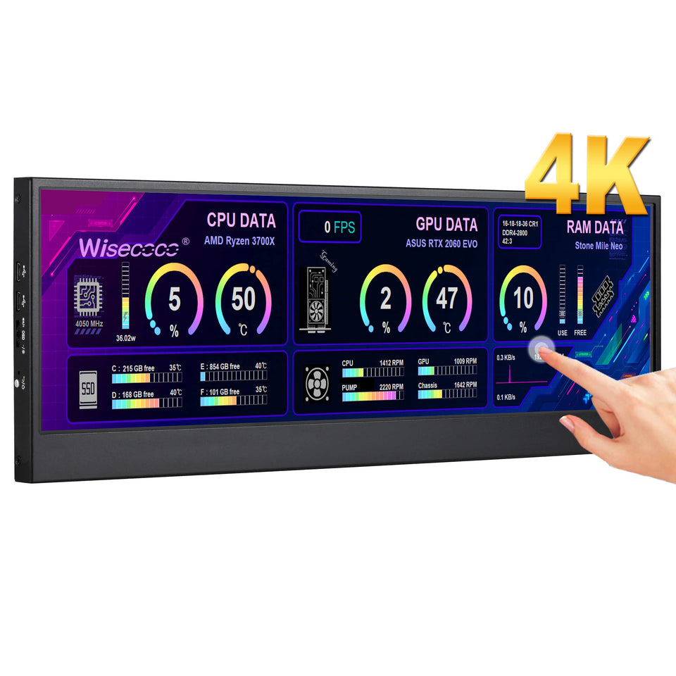 Wisecoco 14 inch 4K UHD touch monitor front view shows vivid colors for editing