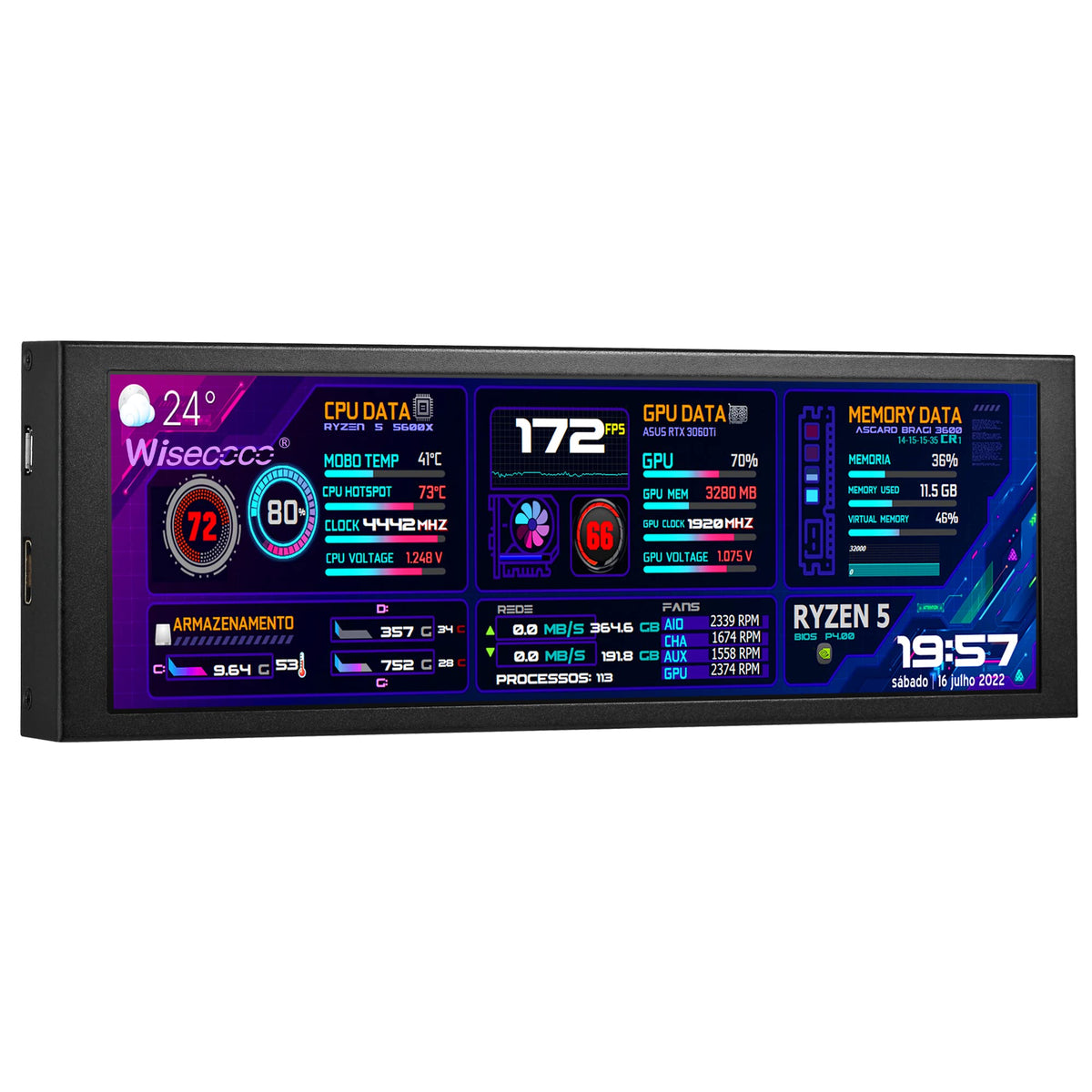 wisecoco front view with casing showing clear dashboard readout and portability benefit
