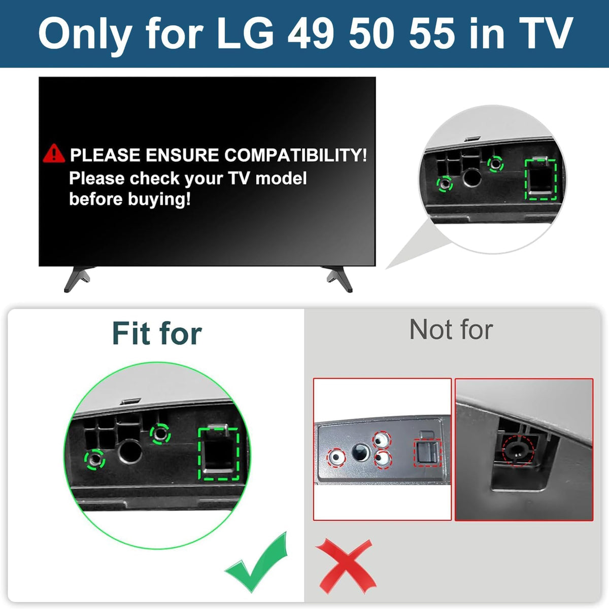 WISINY legs mounted on LG TV demonstrating restored stability