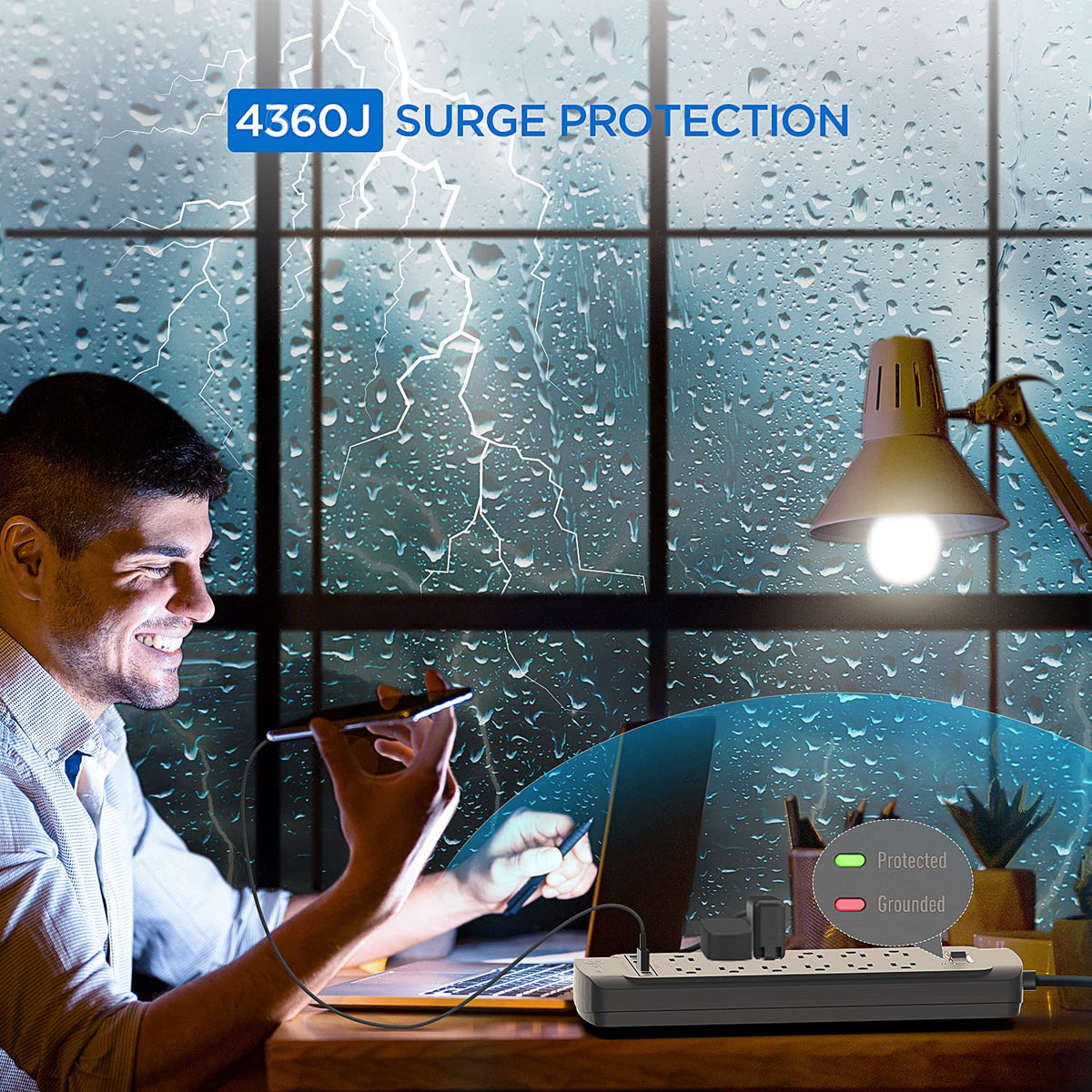 Witeem 4360 joules surge protection guards electronics from spikes