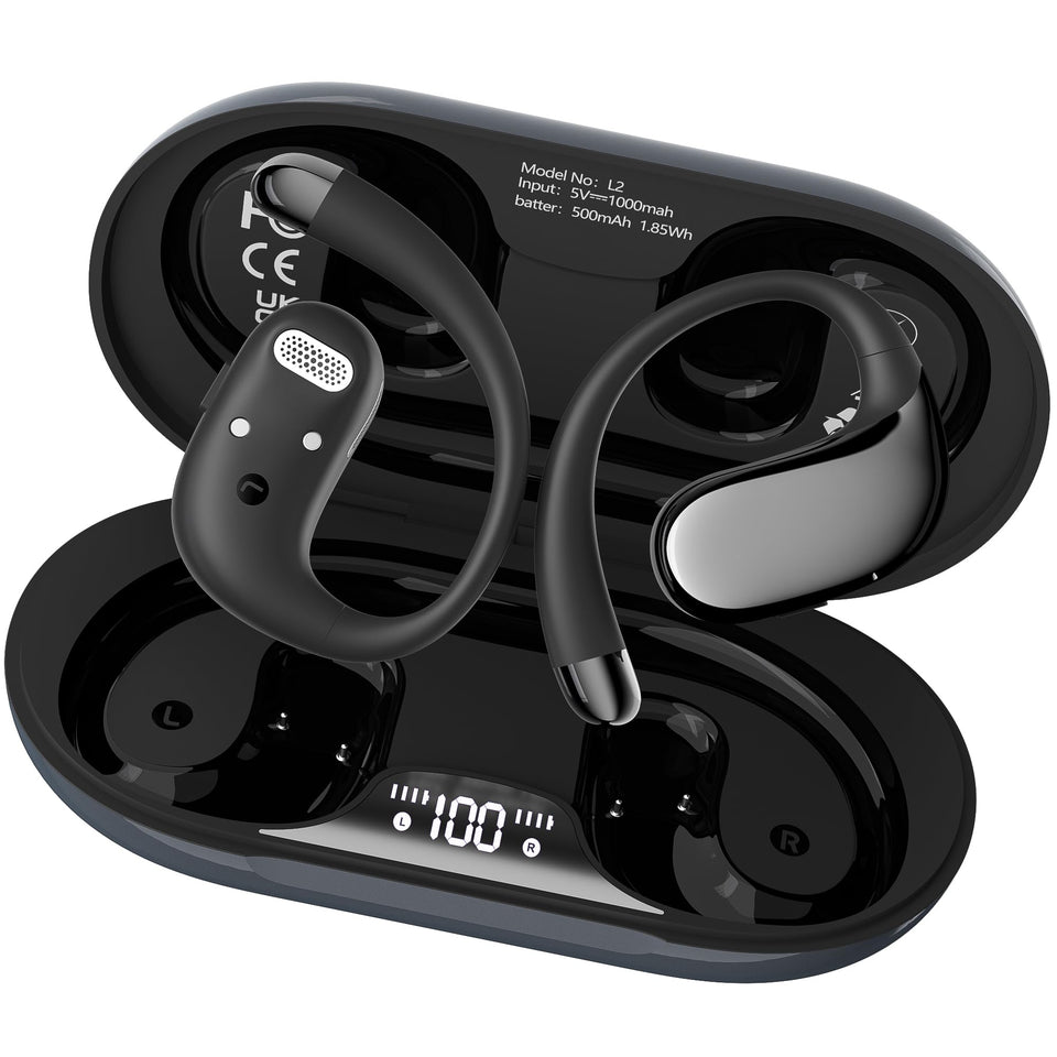 WIVTAK open-ear headphones with ergonomic earhooks securing a stable fit for active use