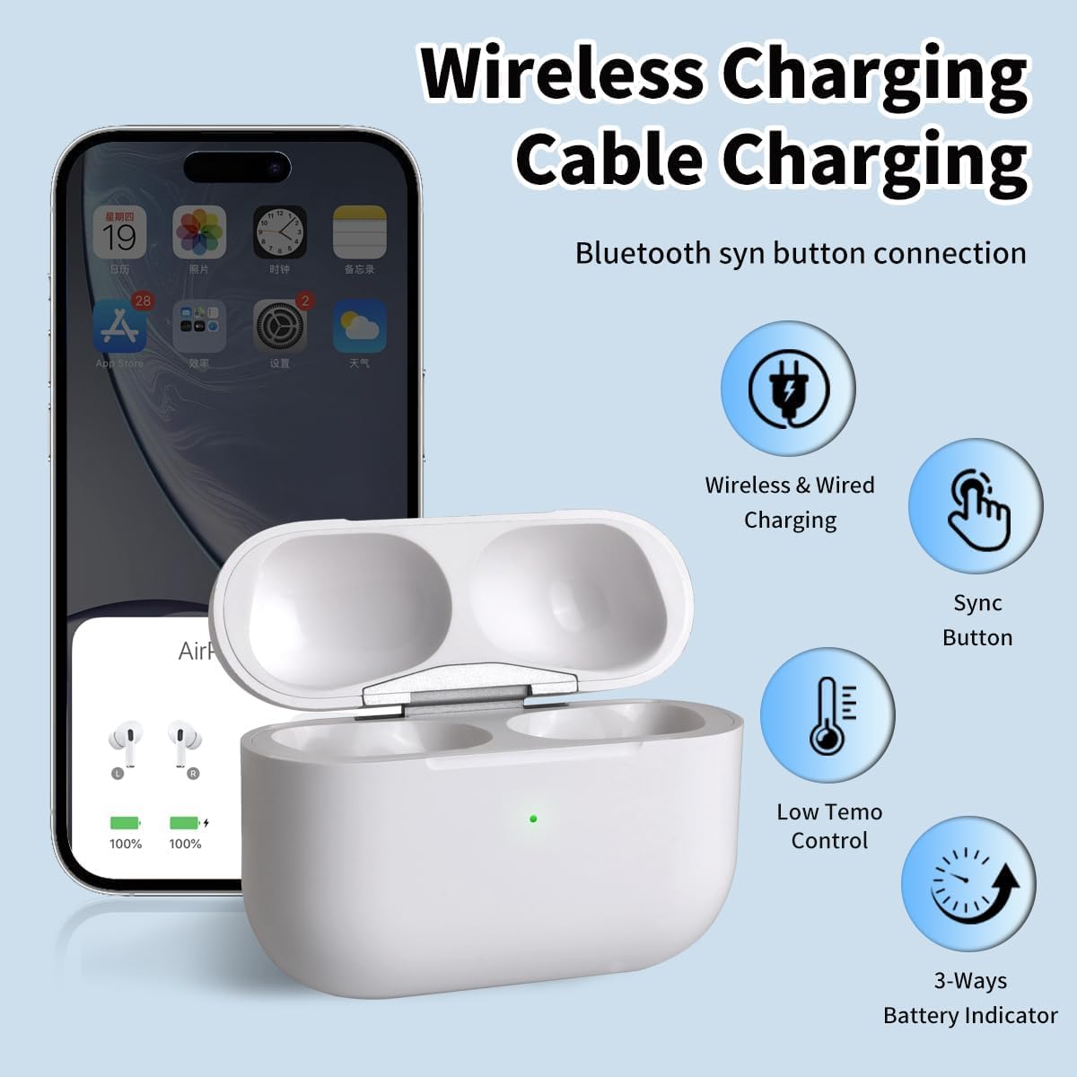 Wixolydq AirPods Pro white case back view, sleek and easy to carry.