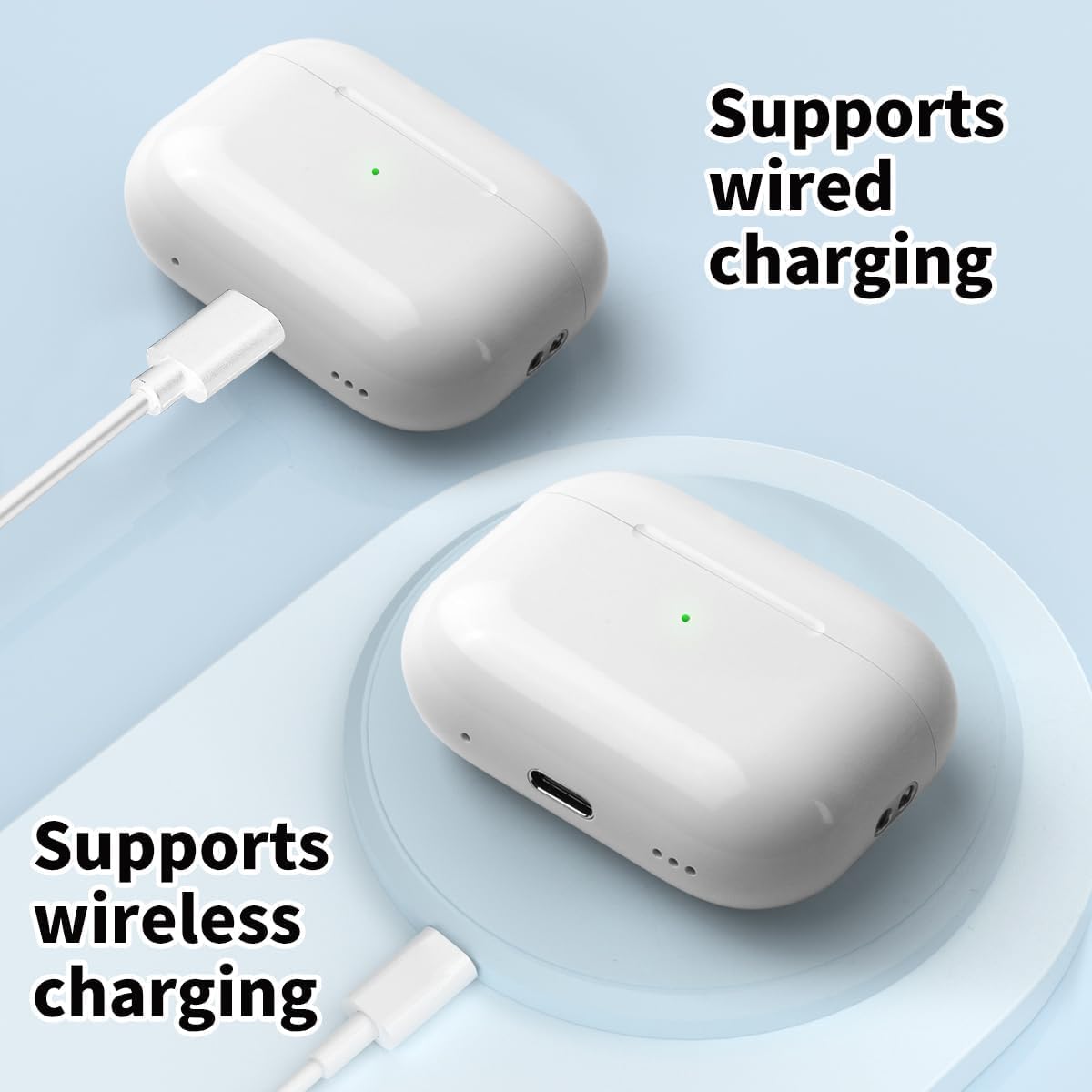 Wixolydq AirPods Pro white case open lid showing interior space and battery.