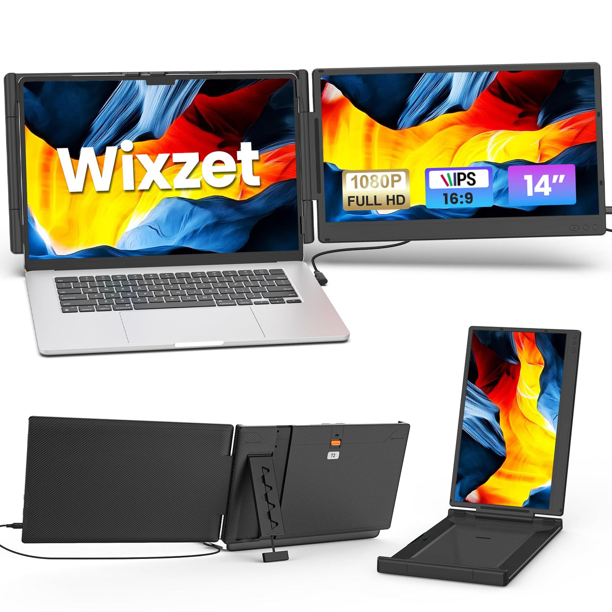 Wixzet laptop screen extender front view for portable dual-screen productivity