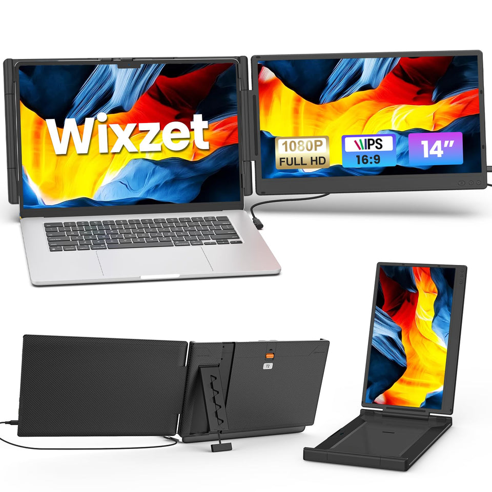 Wixzet laptop screen extender front view for portable dual-screen productivity