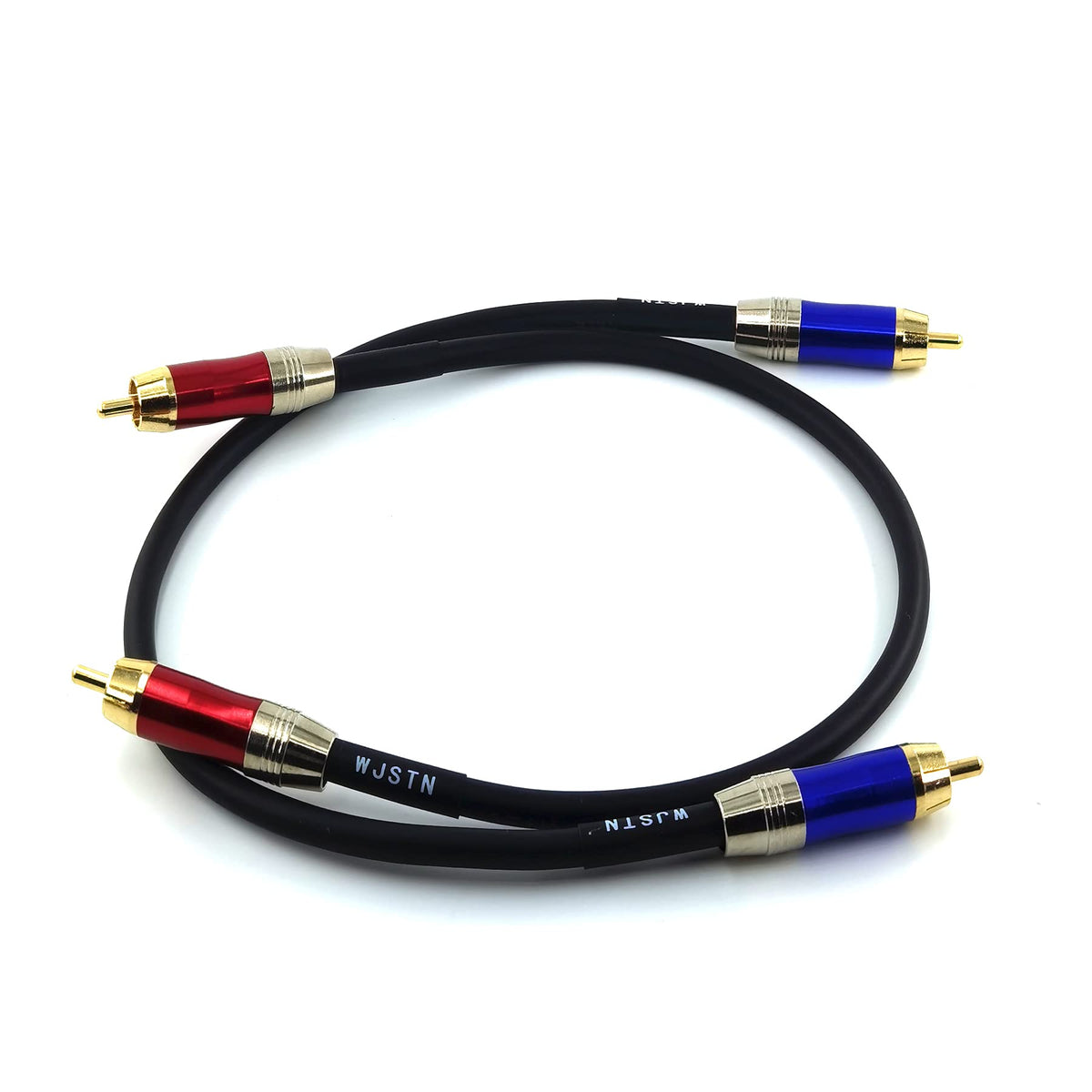 WJSTN-020 gold-plated RCA connectors close-up emphasizing corrosion resistance and stable signal transfer
