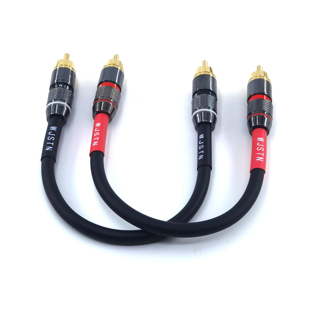 Close-up of WJSTN 020 RCA to RCA with gold-plated connectors.