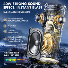 W-KING D320 360-degree sound surrounds listeners from every angle.